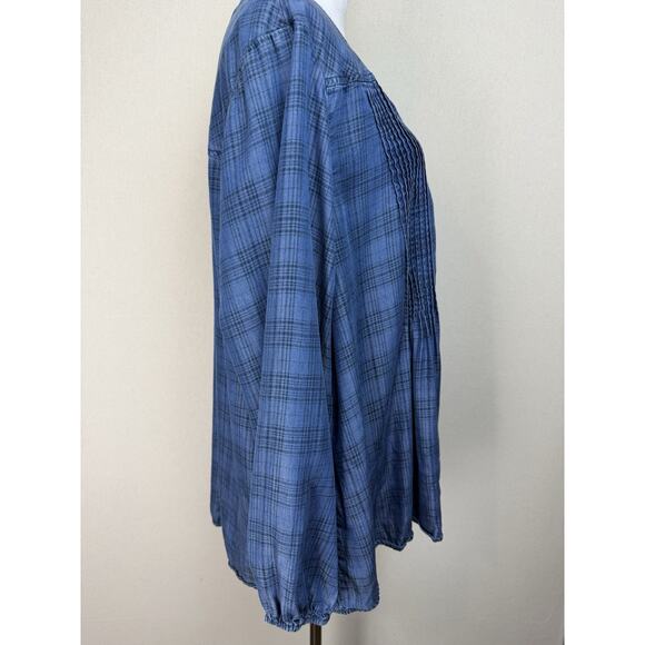 Style & Co. Pintucked Popover Tunic Shirt Women Size 2X Blue Plaid Peasant - Picture 5 of 13